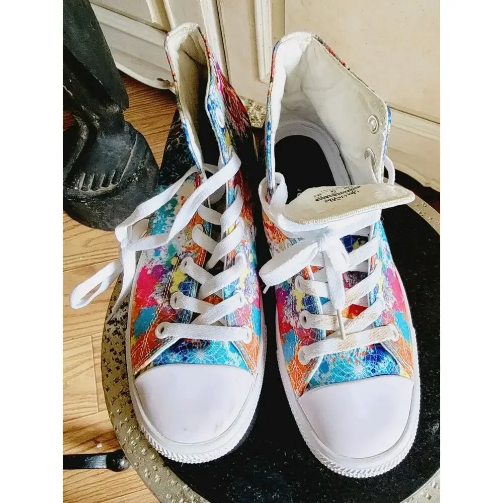 Yes We Vibe High Top Unisex Canvas Athletic Sneakers Tie Dye Womens 6 Men 4.5 - Picture 9 of 11